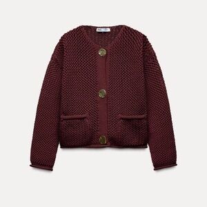 ZARA WOMAN NWT FW24 CHUNKY KNIT CARDIGAN MAROON | 5802/111 size S